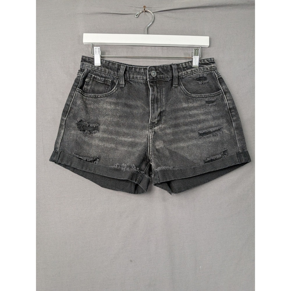 KanCan Womens Distressed Denim Shorts Black High Rise KC6320BK Size 27‎